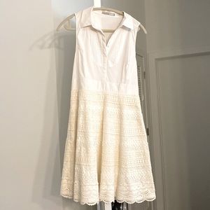 White Sleeveless/Collared Dress with Off White Lace